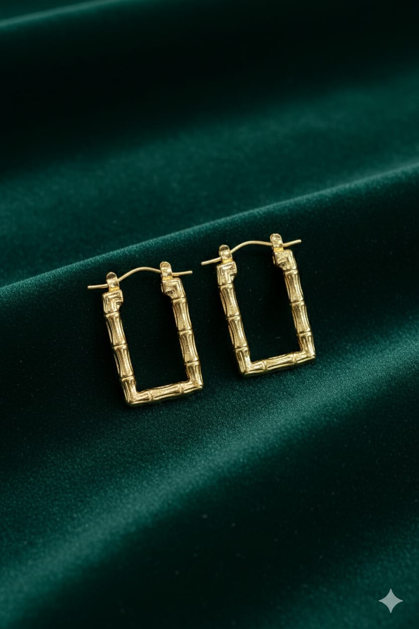 Bamboo Rectangular Hoop - Anti Tarnish