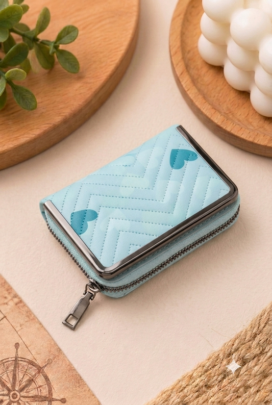 Pastel Heart Quilted Travel Wallet - Blue