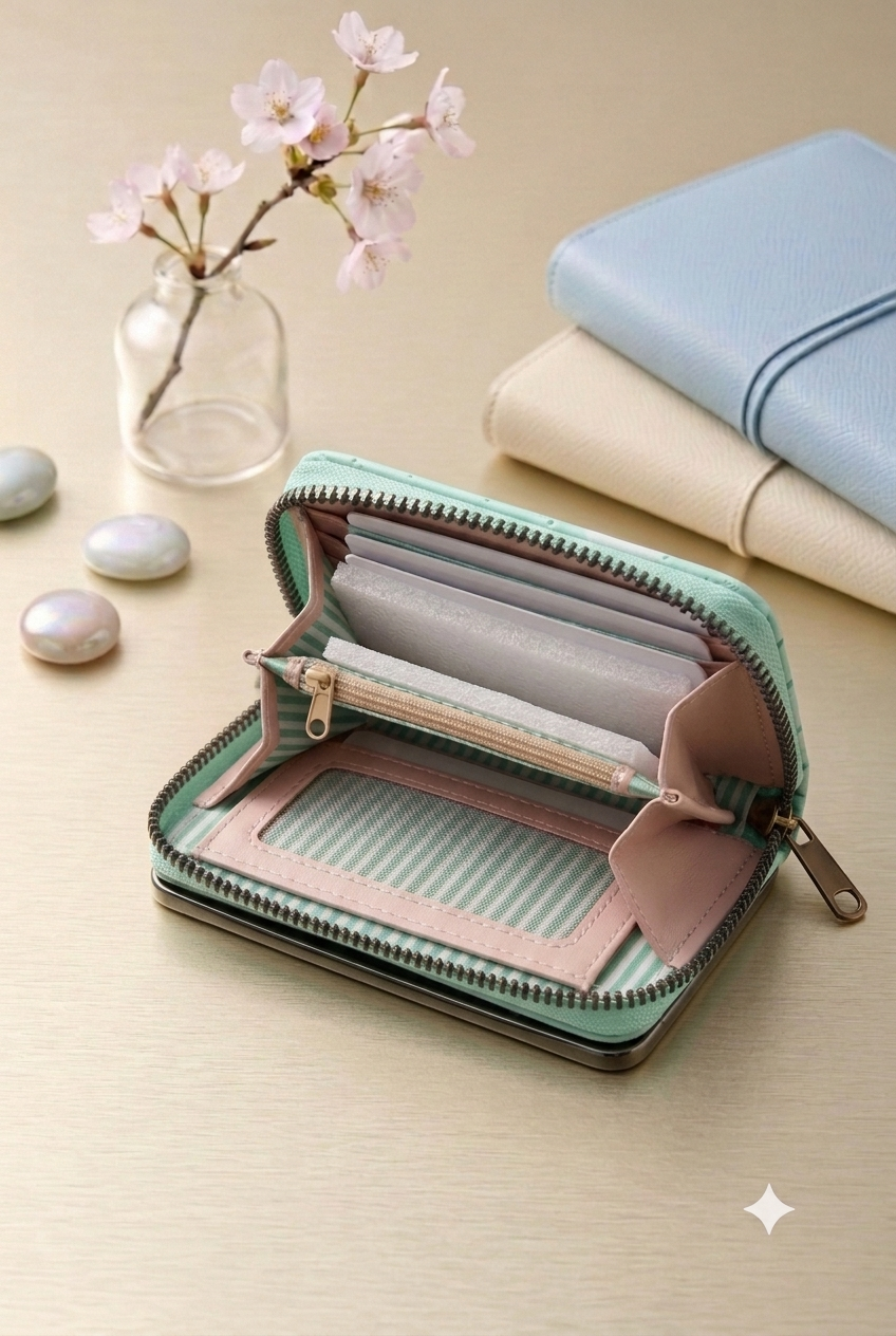 Pastel Heart Quilted Travel Wallet - Mint Green