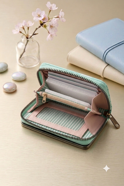 Pastel Heart Quilted Travel Wallet - Mint Green
