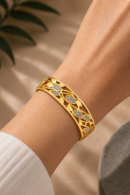 Filigree & Zircon Leaf Bangle - Anti Tarnish