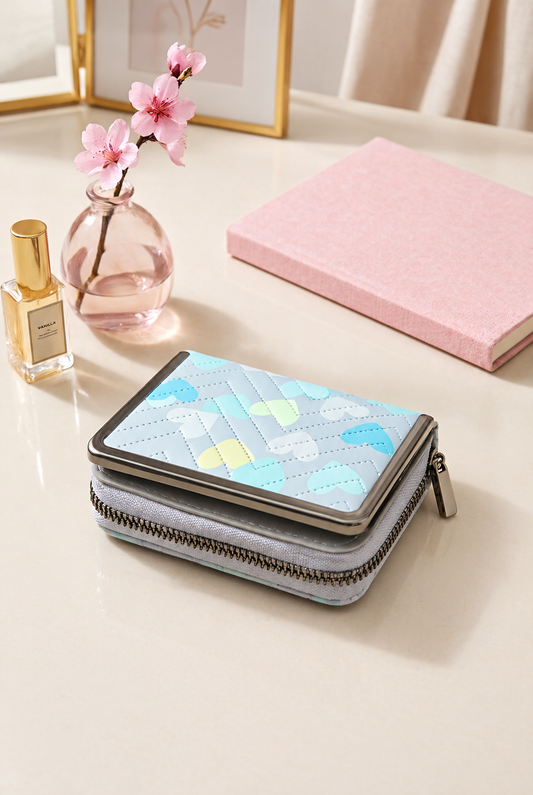 Pastel Heart Quilted Travel Wallet - Purple