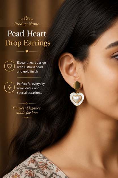 Pearl Heart & Gold Disc Drop - Anti Tarnish