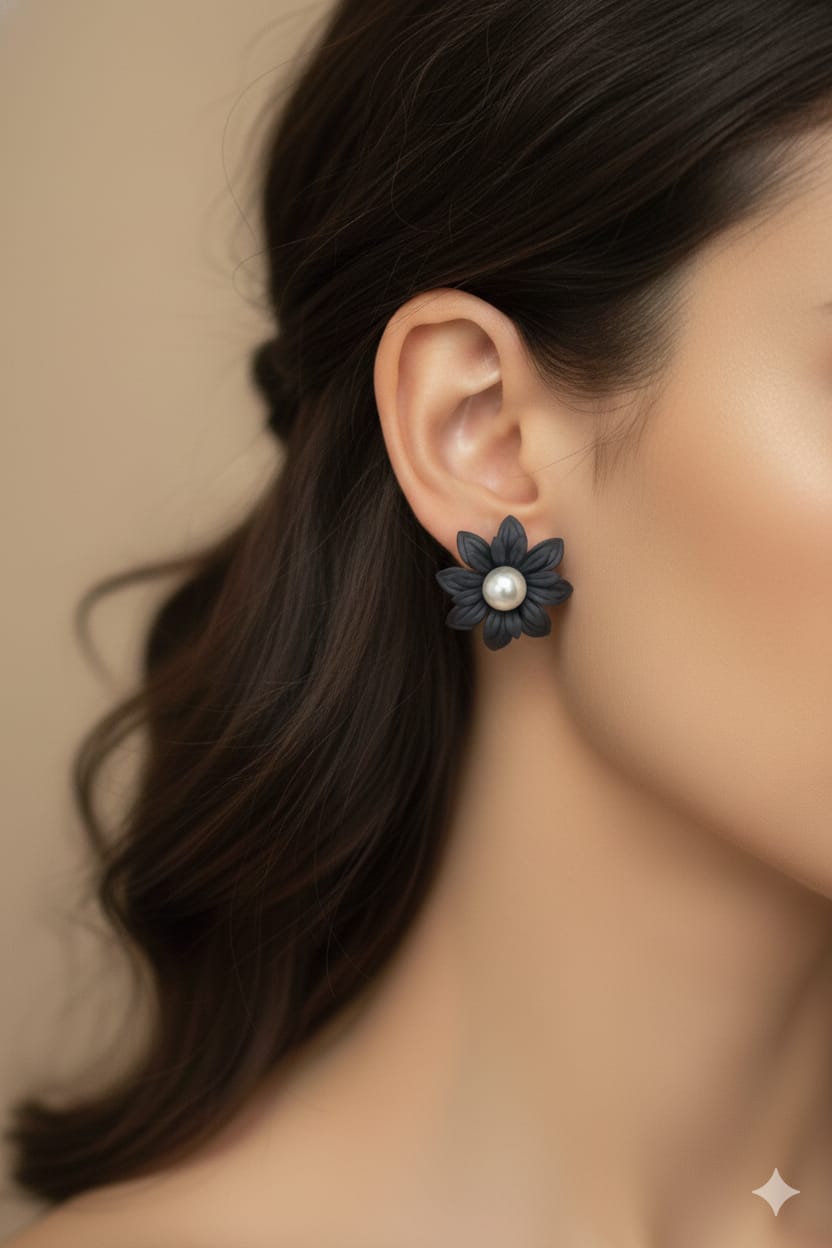 Flower with Pearl - Stud