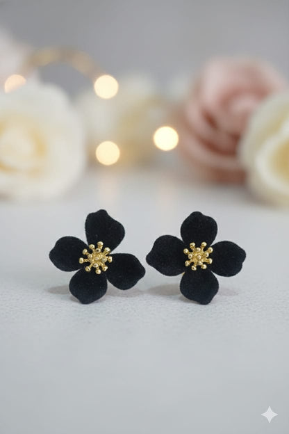 Black Velvet Floral Stud - Korean