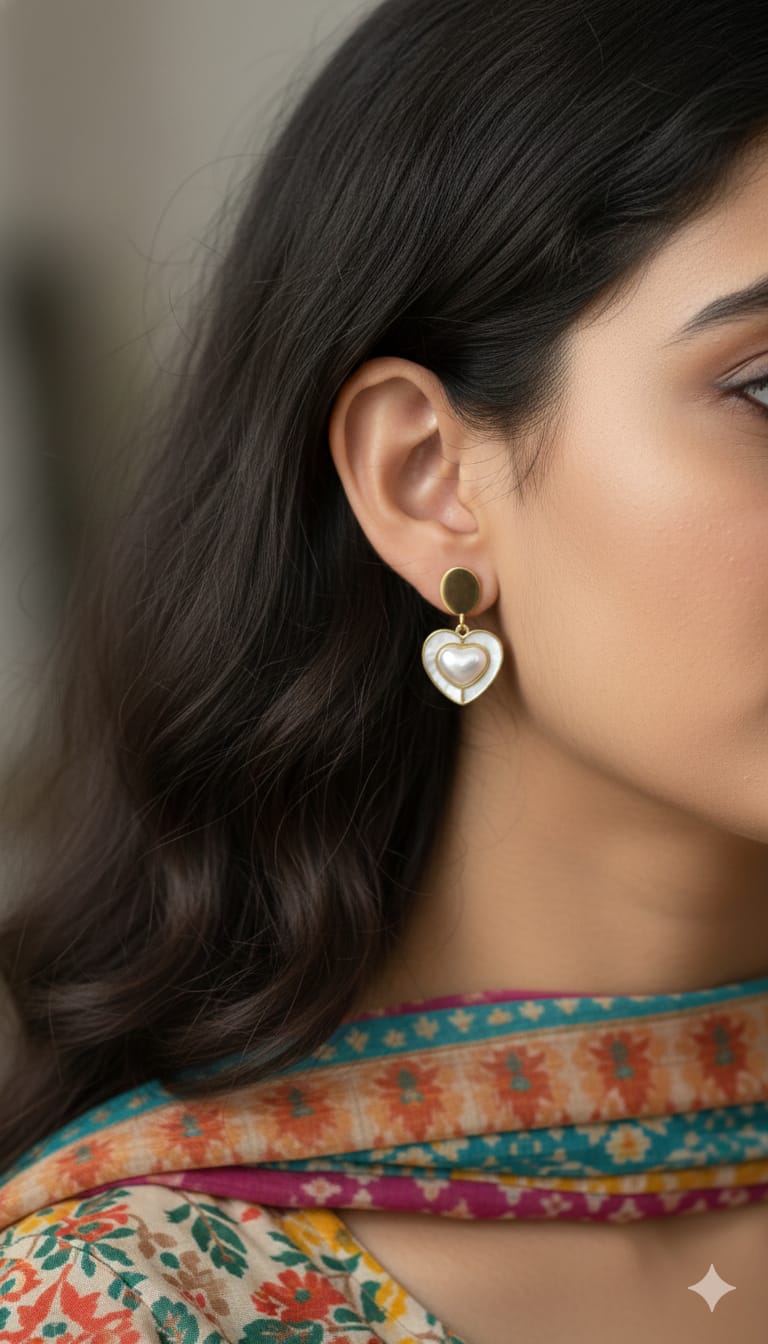 Pearl Heart & Gold Disc Drop - Anti Tarnish