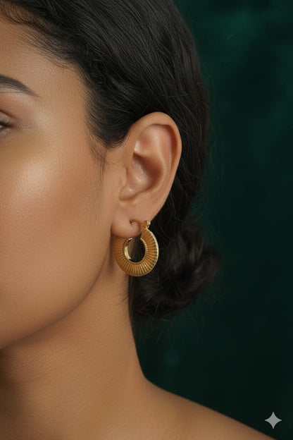 Golden Textured Hoop - Anti Tarnish