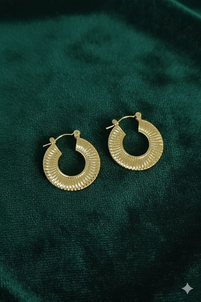 Golden Textured Hoop - Anti Tarnish