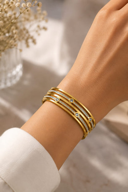 Multi-Layer Zircon Cuff Bangle - Anti Tarnish