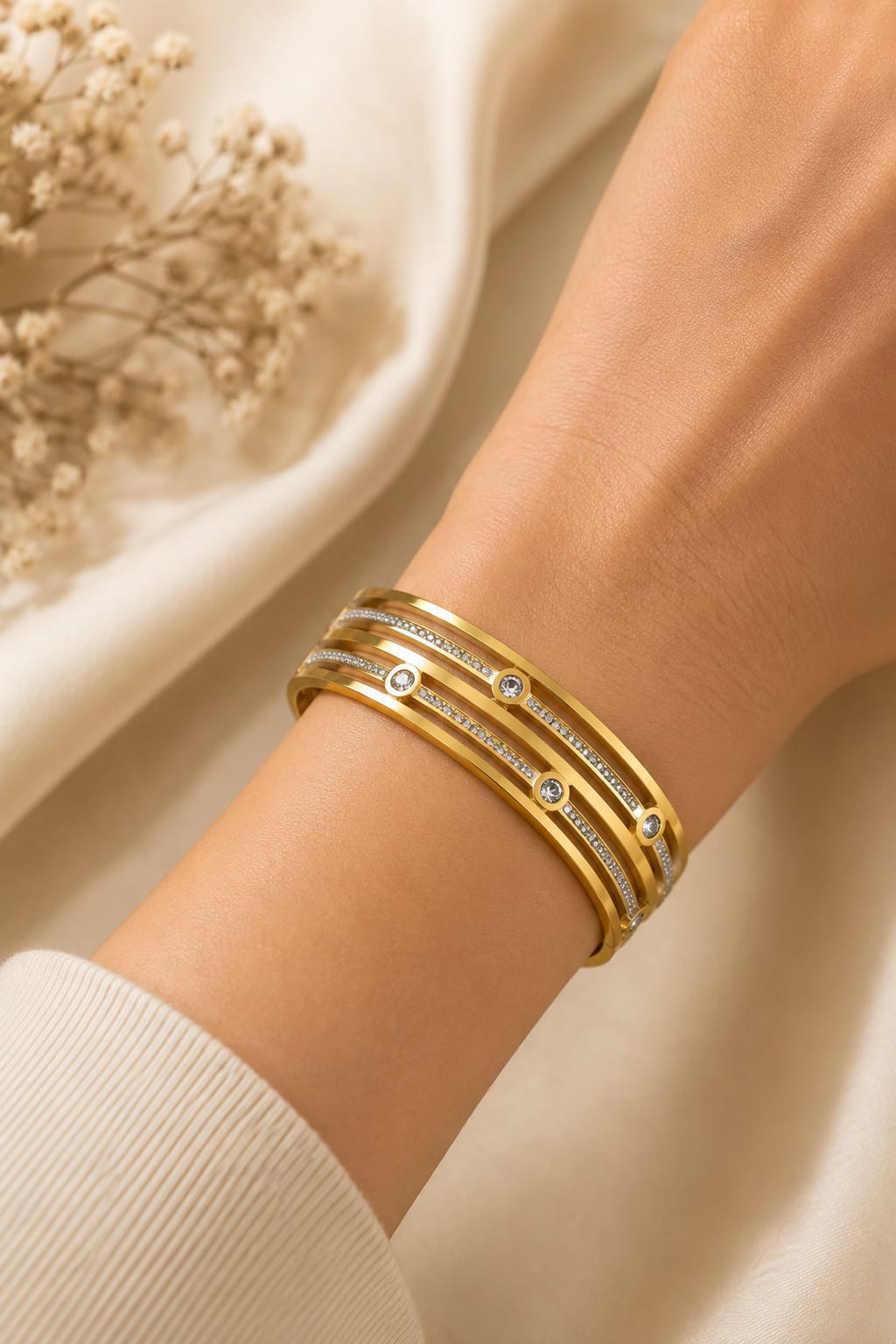 Multi-Layer Zircon Cuff Bangle - Anti Tarnish