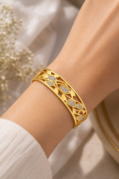 Filigree & Zircon Leaf Bangle - Anti Tarnish
