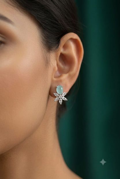 Mint Green & Zircon Floral - American Diamond