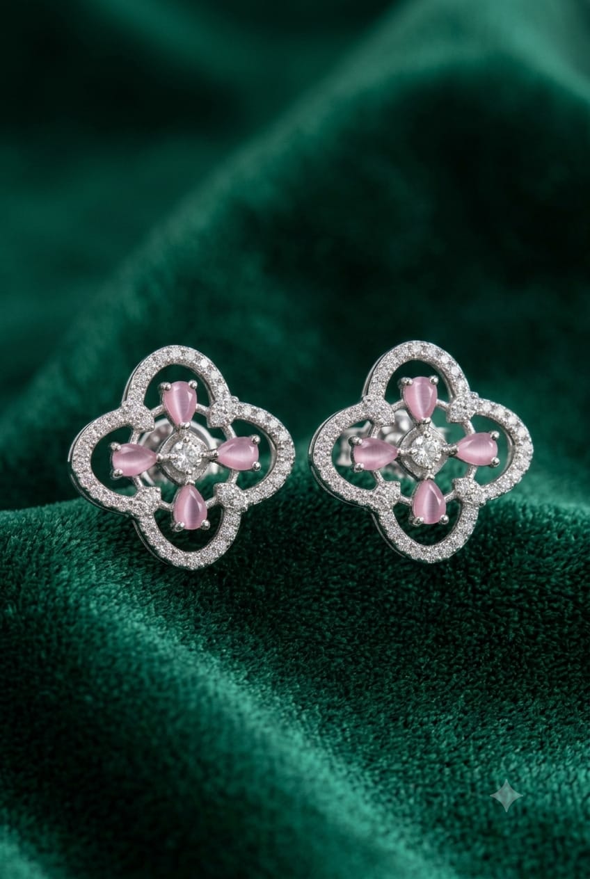 Blush Clover Pave Stud - American Diamond
