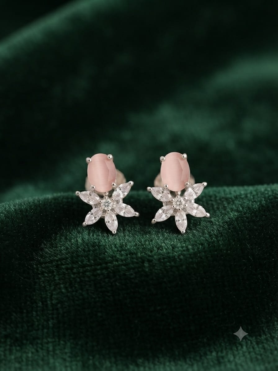 Rose Quartz & Zircon Floral - American Diamond